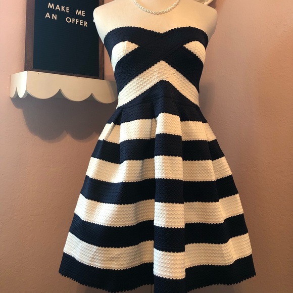 Navy and White Striped Dress - Picture 1 of 4